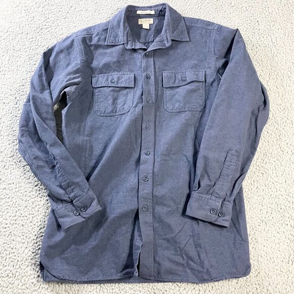 LL Bean Shirt Mens Large Tall Blue Chamois Flannel Heavy Weight Pockets Outdoors - Picture 1 of 5